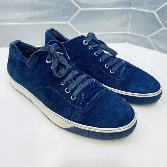 Lanvin Shoes Mens Size 11 ? Blue Suede Low Top Lace Up Casual Designer Luxury - Picture 1 of 9